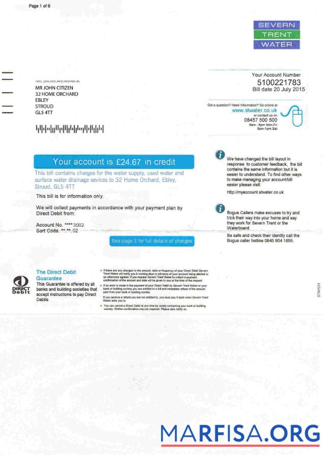 Blank United Kingdom Severn Trent Water utility bill template, fully editable in PSD format